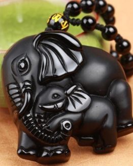 Colgante de Obsidiana con Espíritu Guardián de Elefante Madre – Hijo