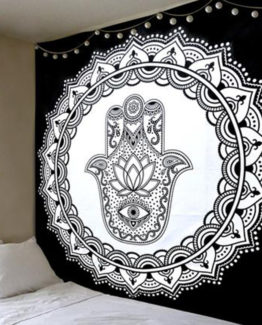 Surprise everyone with this beautiful mandala tapestry with hamsa hand